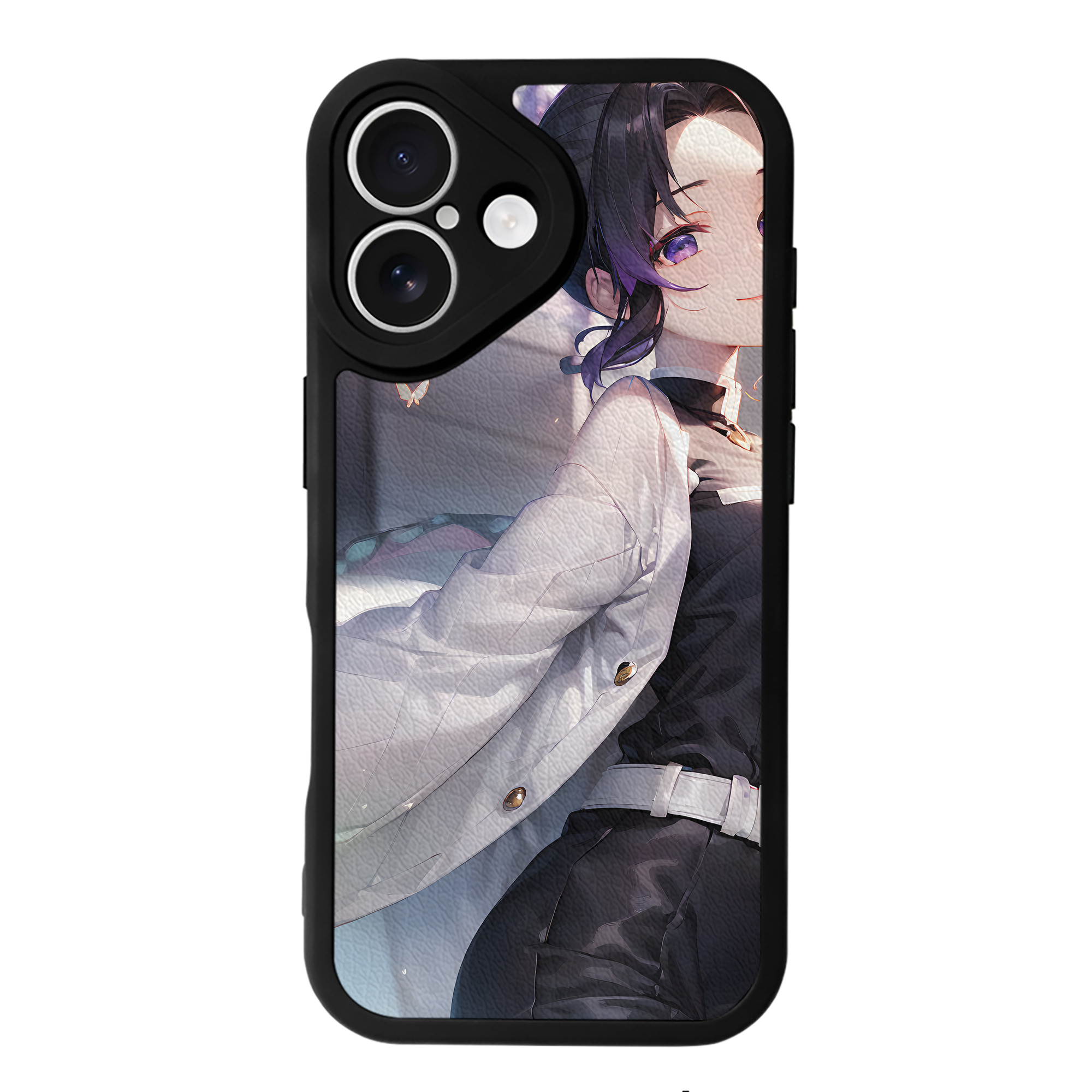 （画像用） 鬼滅の刃（きめつのやいば）蟲柱-胡蝶 しのぶ／こちょう しのぶ Kochou Shinobu 【iPhone 16シリーズ対応】シリコンスマホケース（レザー調） 材質：シリコン